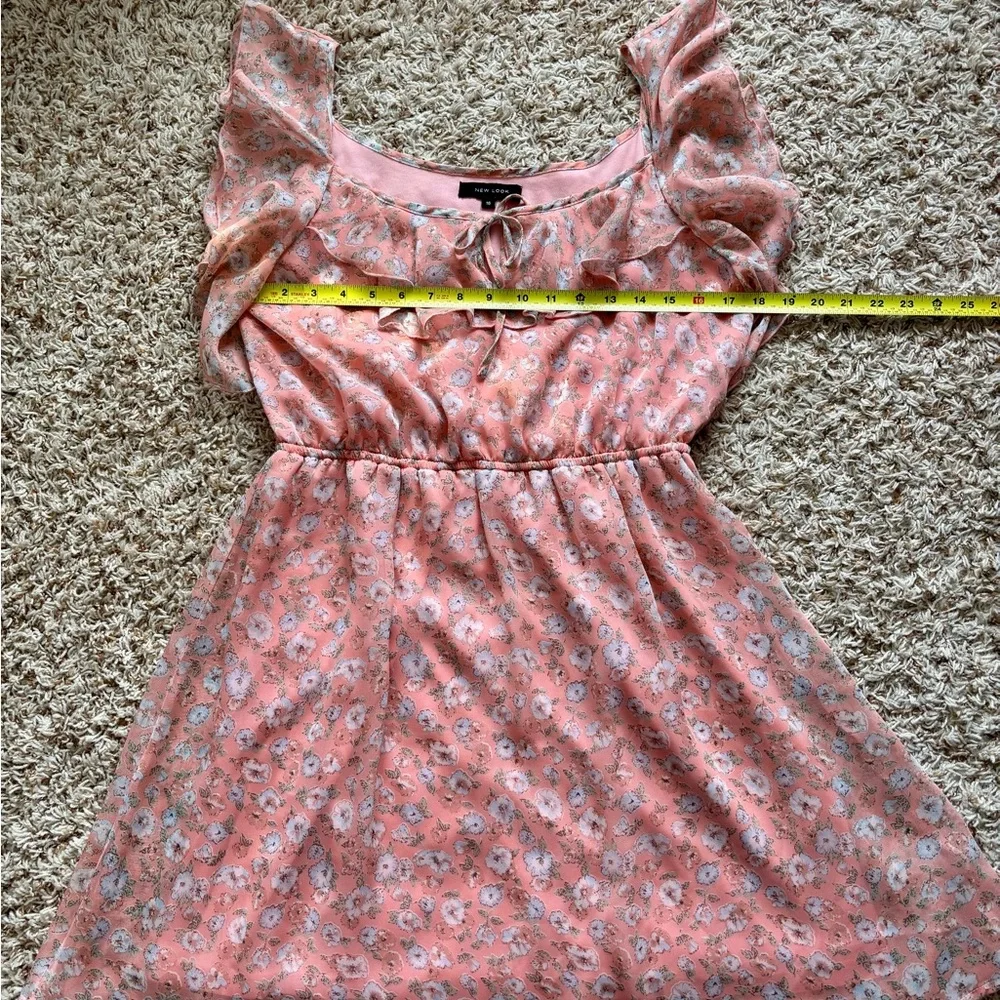 New Look Peach Floral Dress Size 16 Ruffles - Picture 8 of 12